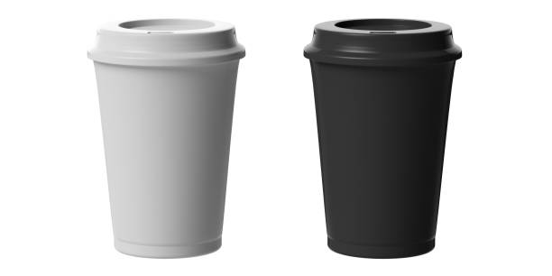istock Coffee cups black and white, 2, with a lid, cutout, isolated on a white background, 3d illustration. 1056675258