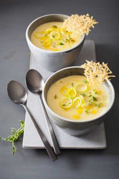 istock creamy potato and leek soup in bowl 1056675902