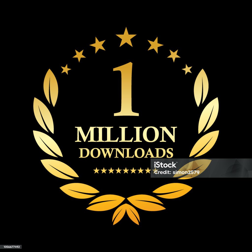 Golden One Million Downloads Emblem Vector illustration of 1 million download emblem design banner template with black and gold colored. EPS Ai 10 file format. Logo stock vector