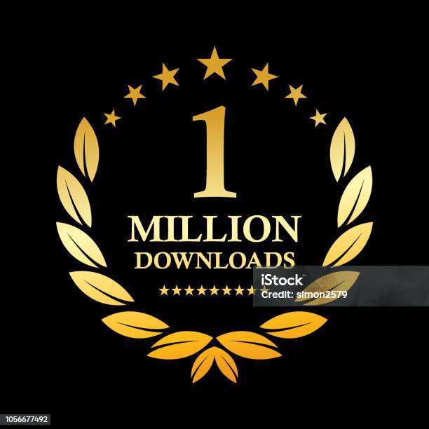 Golden One Million Downloads Emblem Stock Illustration - Download Image Now - Logo, Anniversary, Wreath
