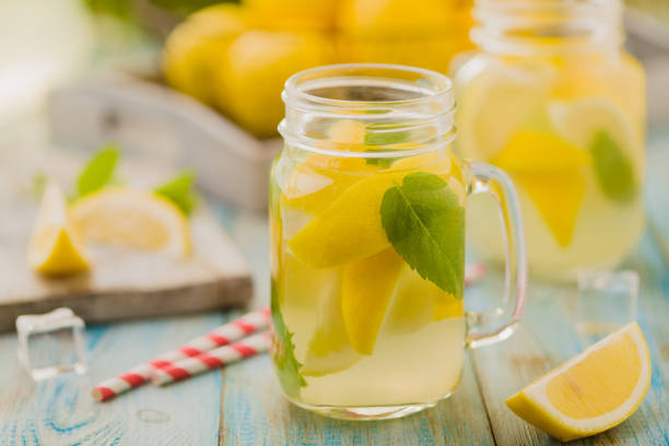 istock lemonade with mint on rocks served in jar with a straw 1056690114
