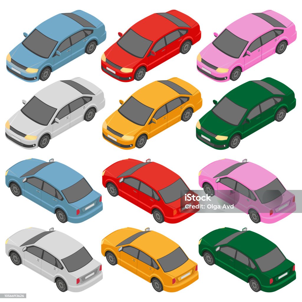 Isometric car, isometric auto. Isometric car, isometric auto. Flat isometric high quality city transport icon set. Car stock vector
