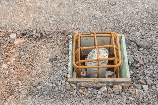 istock Piling And steel bar before pouring concrete for strength in weight 1056694426