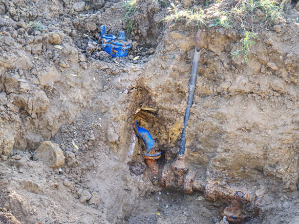 istock Trench for laying pipeline.  Construction of drinking water pipes 1056696710