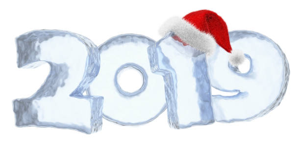 istock Happy New Year 2019 blue ice text with red hat 1056699680