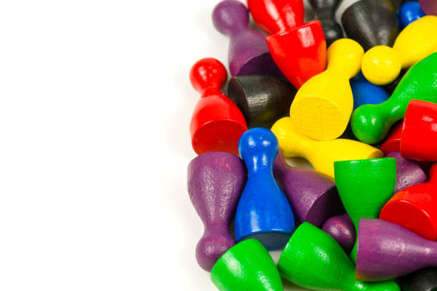 istock mixed coloured halma cones with copyspace indicating majority ratios and group constelation 1056699812