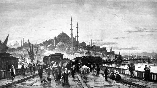 ilustrações, clipart, desenhos animados e ícones de vista de istambul com hagia sophia - built structure germany history 19th century style