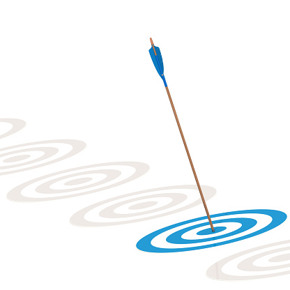 Arrow hitting the center of a blue board image with hi-res rendered artwork that could be used for any graphic design.