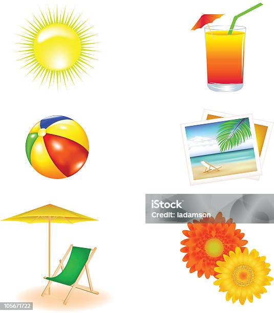 Plaża Wektor Zestaw - Stockowe grafiki wektorowe i więcej obrazów Alkohol - napój - Alkohol - napój, Bez ludzi, Białe tło