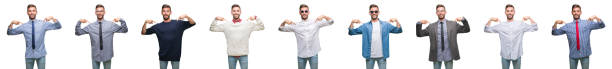 istock Collage of young man over white isolated backgroud looking confident with smile on face, pointing oneself with fingers proud and happy. 1056718106
