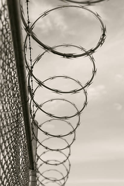 istock Razor and Barbed Wire on top of Chain Link Fence 105671812