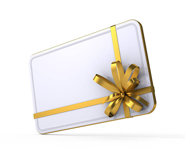 istock A white gift card with gold ribbon and bow 105673966