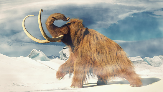 huge ice age animal in frozen wilderness