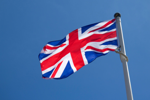 British Union Jack flying on a clear summer's day