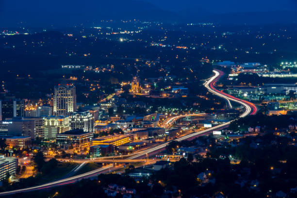 Night view  of Roanoke from Mill Mountain Park, Virginia, USA