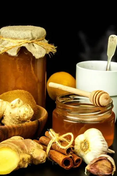 Treatment of influenza and colds. Traditional medicine. Ginger tea. Hot drink. Medicinal plants. Home pharmacy