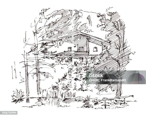 Tirol Austria Landscape Ink Drawing Stock Illustration - Download Image Now - Art, Art Product, Austria