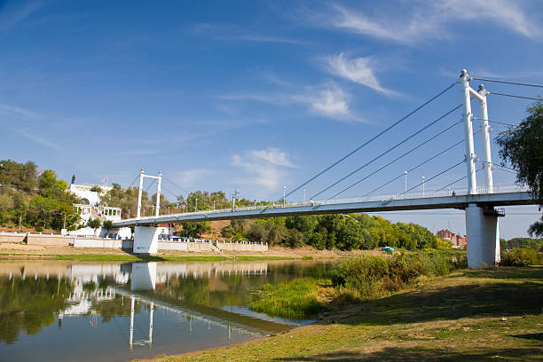 Bridge over the river of Ural in Orenburg. stock photo