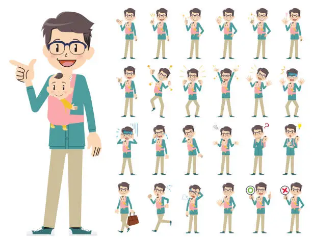 Vector illustration of male charactor set. Various poses and emotions.