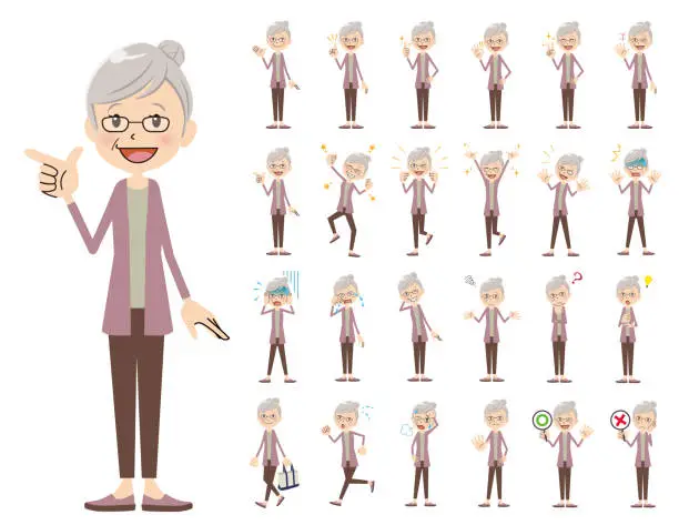 Vector illustration of female charactor set. Various poses and emotions.
