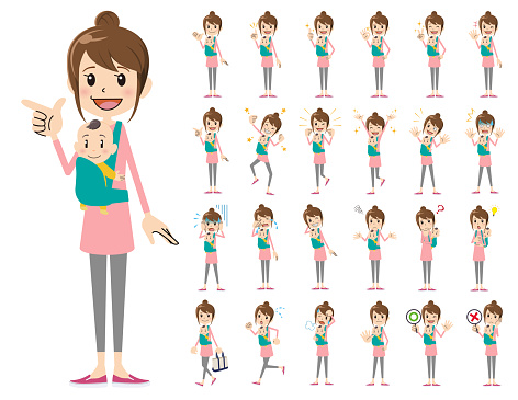 It is a character set of a woman. There are basic emotional expression and pose. It's vector art so it's easy to edit.