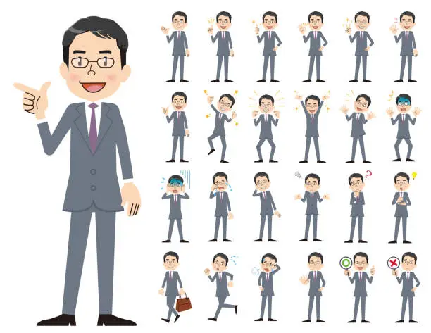 Vector illustration of Businessman charactor set. Various poses and emotions.