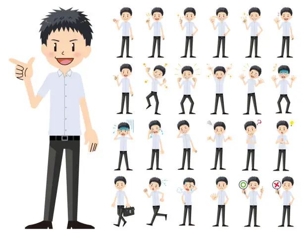 Vector illustration of Schoolboy charactor set. Various poses and emotions.