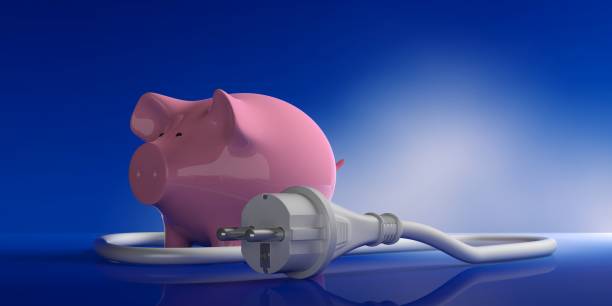 istock Power plug and piggy bank isolated on blue background. 3d illustration 1056779280