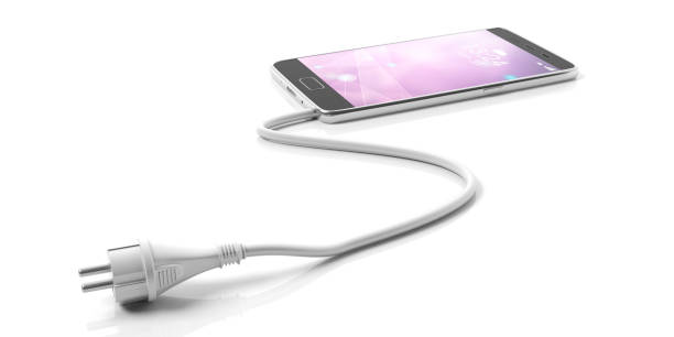 istock Electric power plug and smartphone isolated on white background. 3d illustration 1056779284