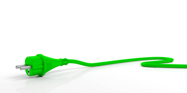 istock Green electric power plug isolated on white background. 3d illustration 1056779302