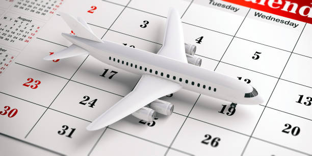 istock Airplane white, on a calendar background. 3d illustration. 1056779480