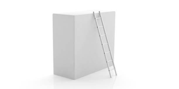 istock Silver wall ladder against a white box isolated on white background. 3d illustration 1056780500