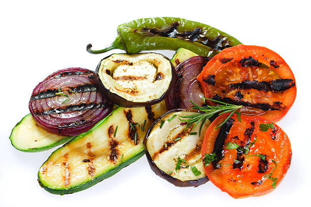 verdure grigliate - grilled vegetable eggplant zucchini foto e immagini stock