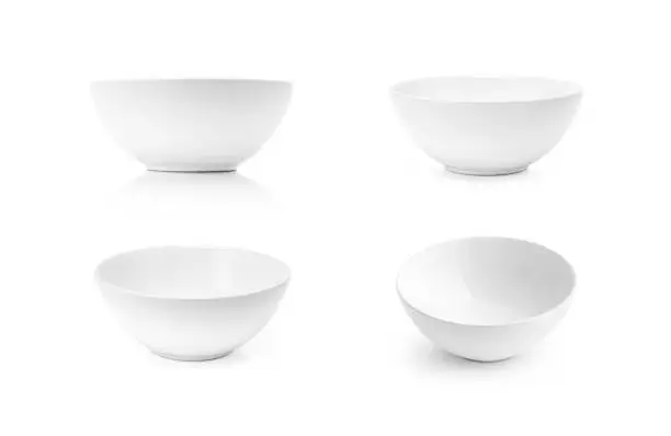 white ceramic bowl or deep dish simple kitchenware isolated on white background