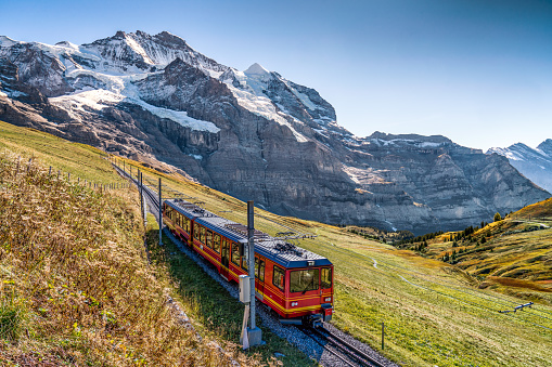 Mount Pilatus, Switzerland – February 05, 2024: Visiting the summit of Mount Pilatus on a sunny day in winter. Popular travel destination, Canton of Lucerne, Switzerland, Europe.