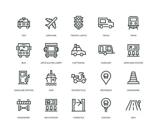 Vector illustration of Transportation Icons - Line Series