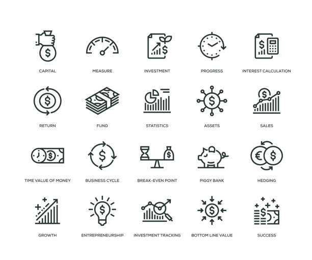 Return on Investment Icons - Line Series Return on Investment Icons - Line Series finance icons stock illustrations