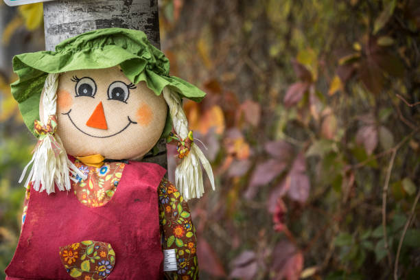 A straw scarecrow stands in a field on a Cape Cod farm on an October afternoon.