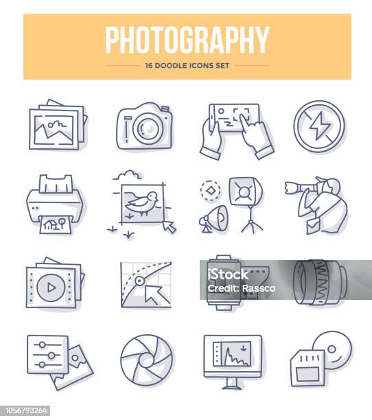 Photography Doodle Icons Stock Illustration - Download Image Now - Camera - Photographic Equipment, Sign, Border - Frame