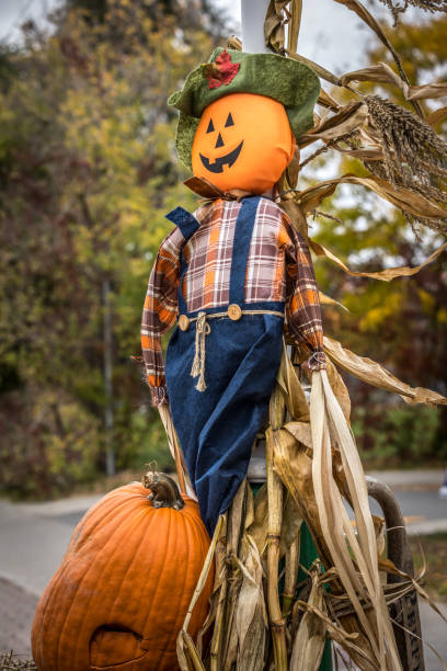 istock Happy smiling Halloween scarecrow puppet decorations. 1056793474