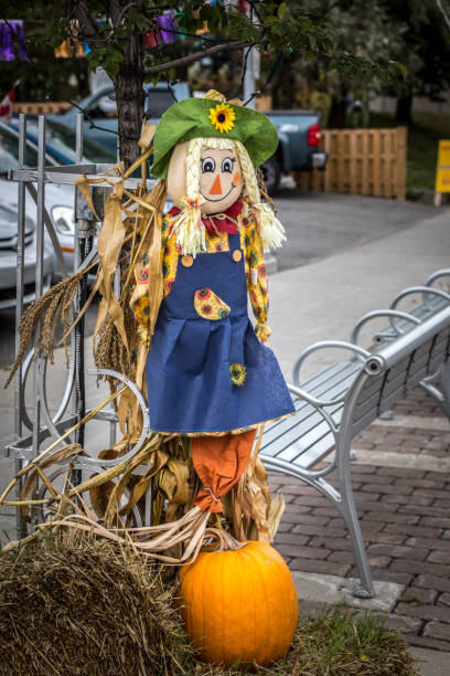 istock Happy smiling Halloween scarecrow puppet decorations. 1056793908