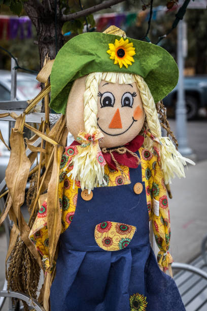 istock Happy smiling Halloween scarecrow puppet decorations. 1056793912