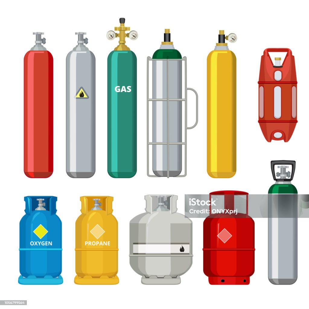 Ilustración de Símbolos De Cilindros De Gas Petróleo Seguridad Metal  Depósito De Helio Butano Acetileno Vector Dibujos Animados Objetos Aislados  y más Vectores Libres de Derechos de Gas - iStock