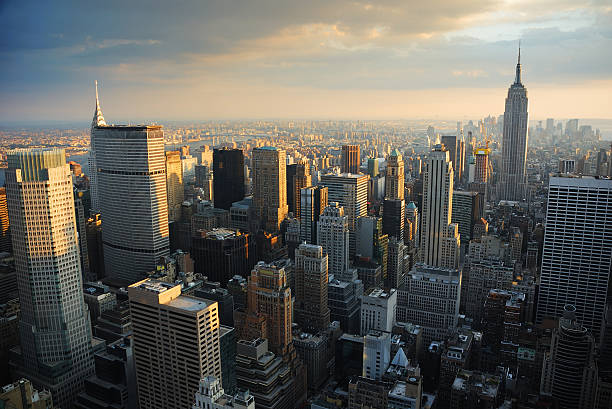 istock Overhead view of Manhattan skyline at sunset 105679990