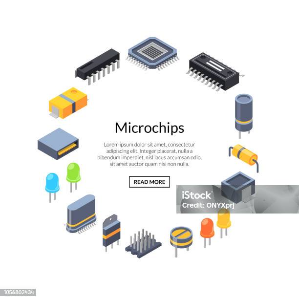 Vector Isometric Microchips And Electronic Parts Icons Stock Illustration - Download Image Now