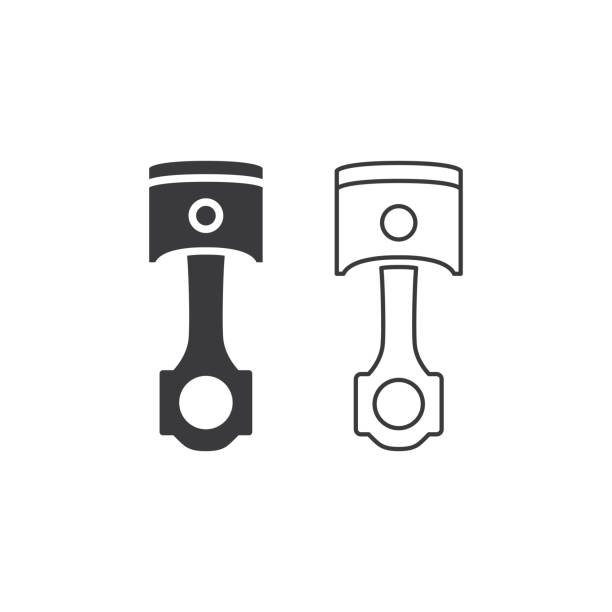 ilustrații de stoc cu linie piston și pictogramă solidă pe fundal alb - piston
