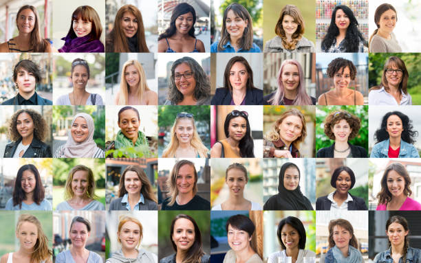 Women of the world - real people Collage of forty portraits of women around the world, real people. image montage stock pictures, royalty-free photos & images