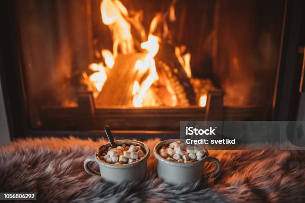 Cozy Winter Drink Stock Photo - Download Image Now - Winter, Fireplace, Hot Chocolate