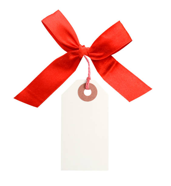istock A tied bow of red ribbon with tag 1056806376