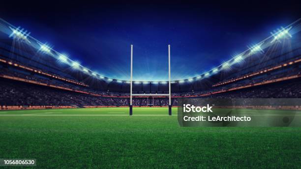 Huge Rugby Stadium With Fans And Green Grass Stock Photo - Download Image Now - Rugby - Sport, Rugby Field, Stadium